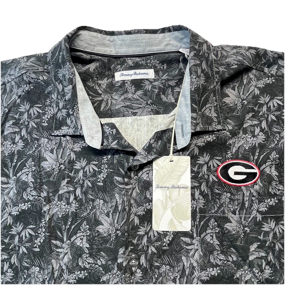 Tommy Bahama Georgia Bulldogs Shirt Mens 3X Black Gray Silk Hawaiian Button Up